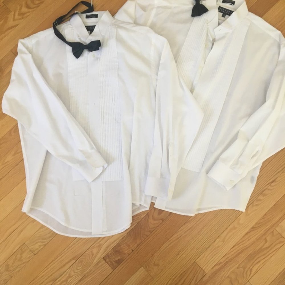 Men's Long Sleeve White Tuxedo Shirts (2)